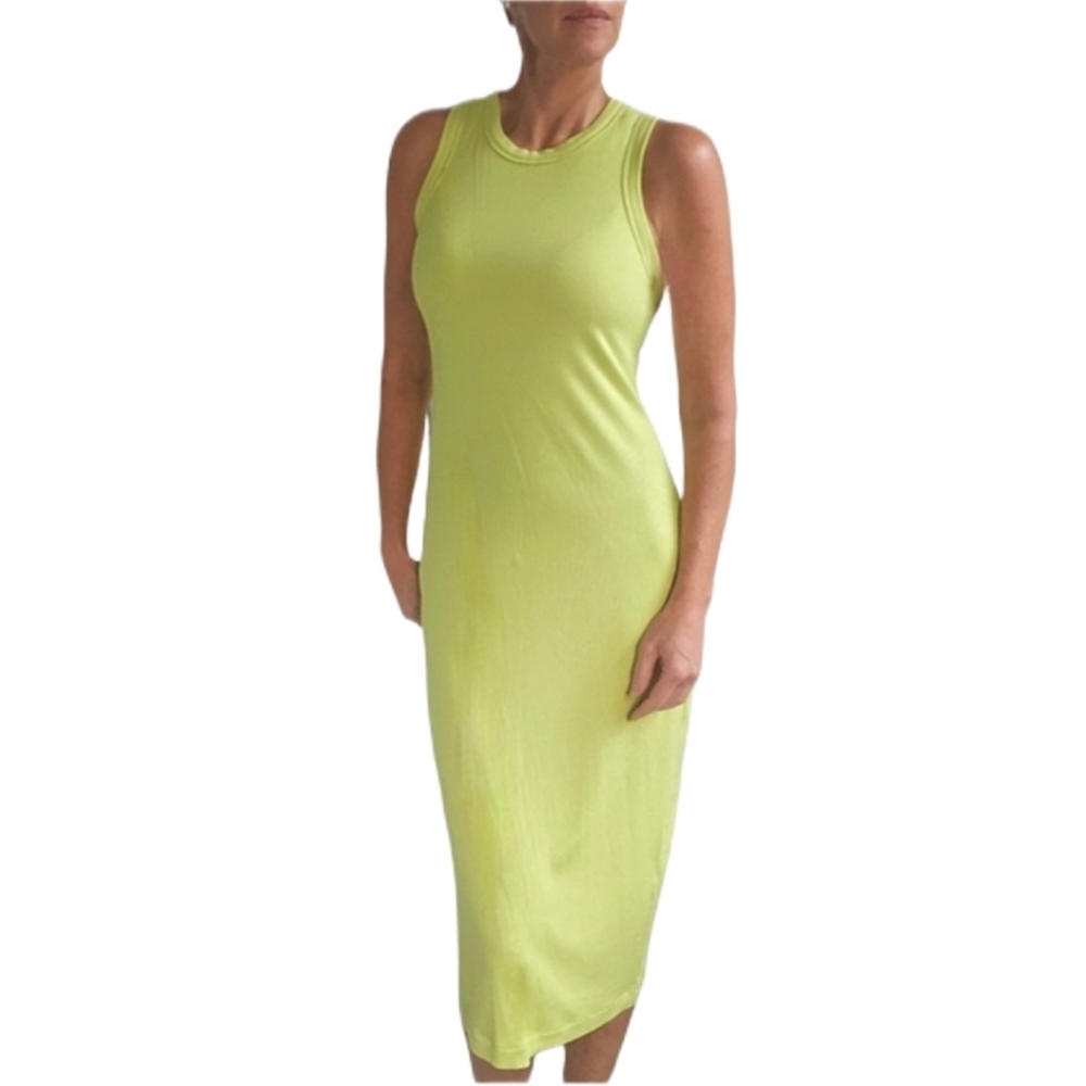 NWT. ON 34TH Lime Green Rib Knit Midi Bodycon Tank Dress